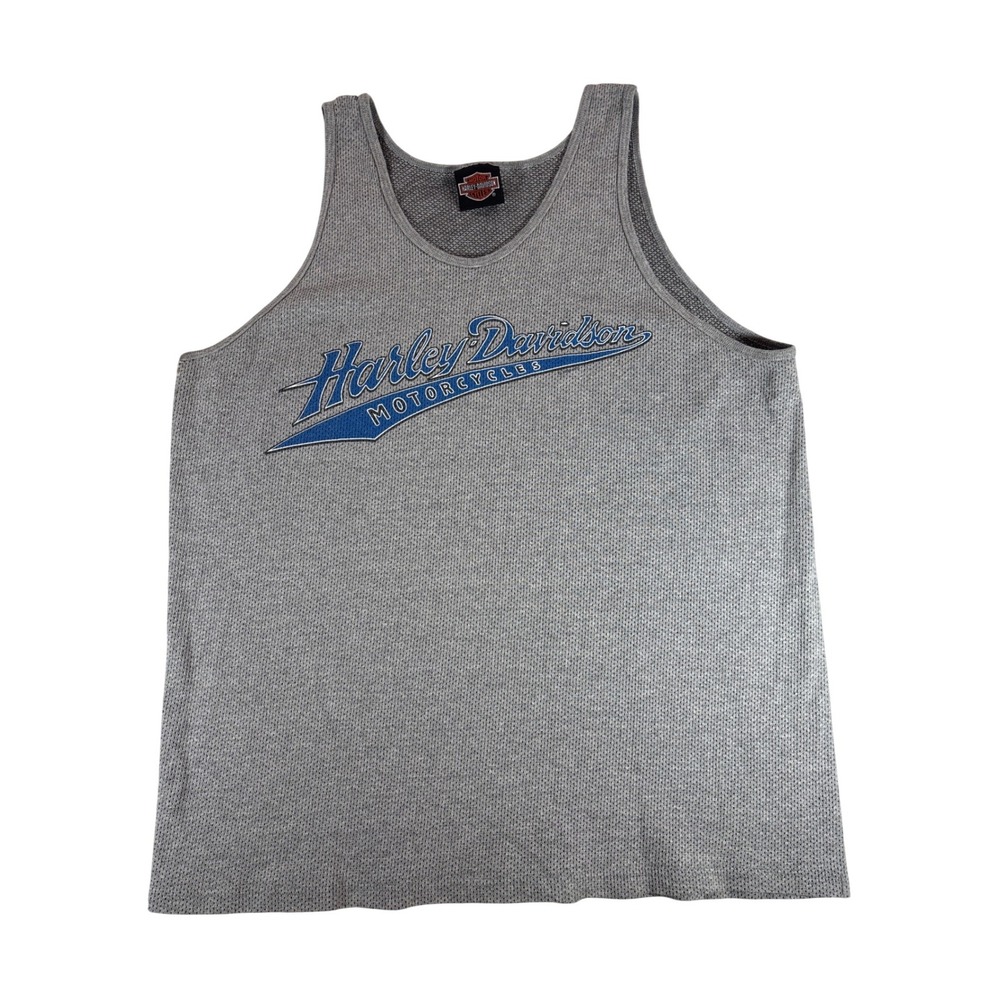 VTG Harley Davidson Mens Gray Waffle Knit Tank Top XL Zylstra Ames Iowa Made USA